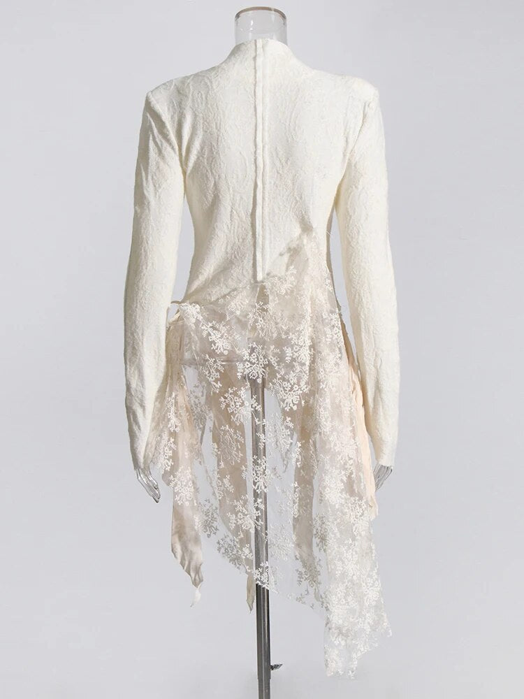 Beige Lace Tunic with ruffles and asymmetrical hem