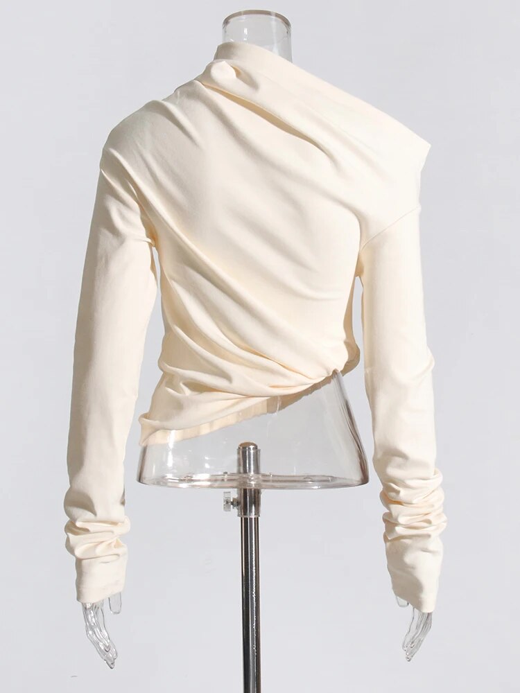 Cream Asymmetrical Long Sleeve Top | Zalia Atelier