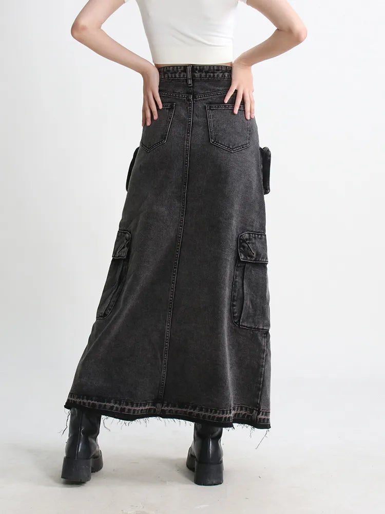 Cargo Denim Midi Skirt