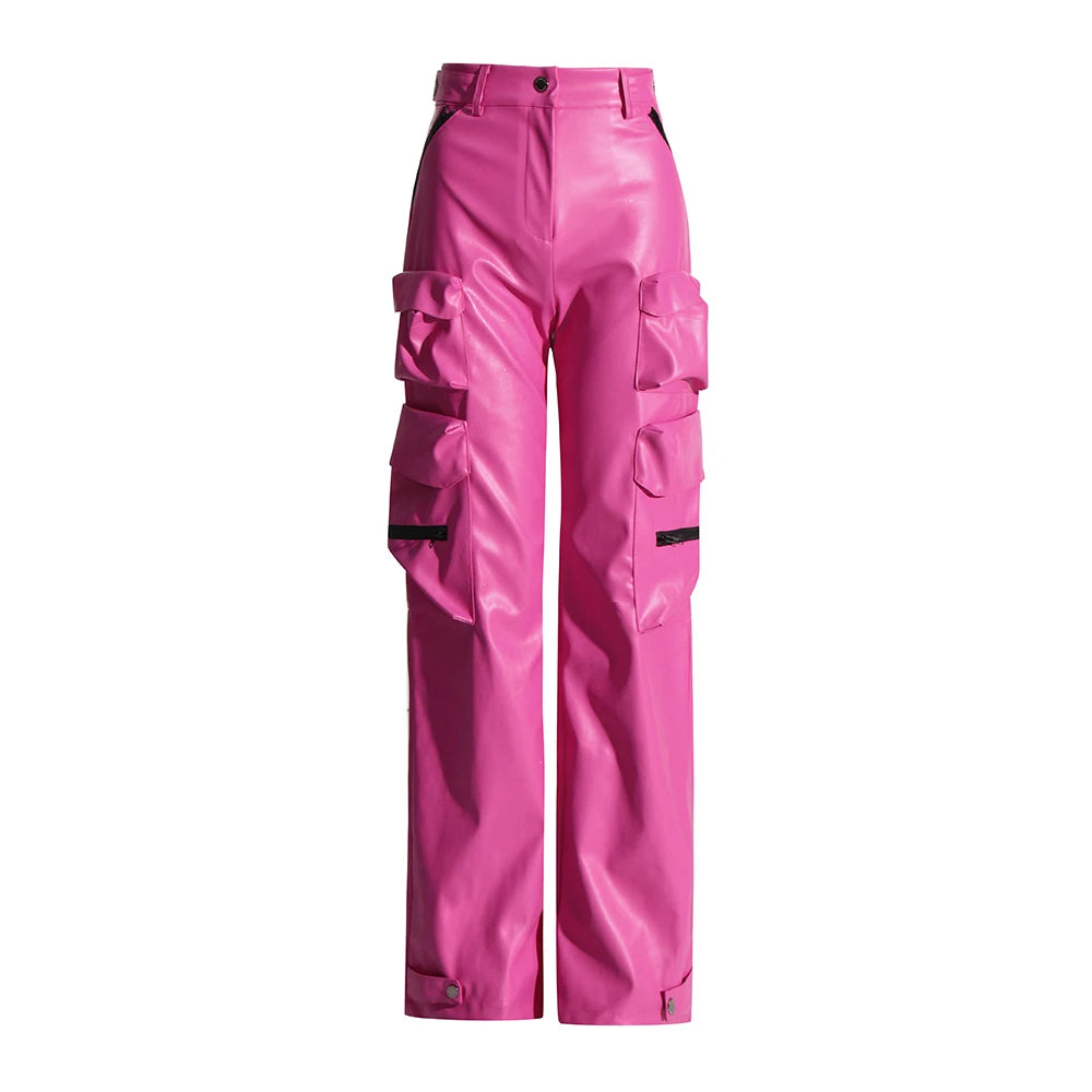 Zalia Atelier | Pink Leather Cargo Pants