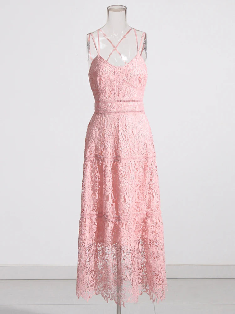 Zalia Atelier | Light Pink Embroidered Lace Dress