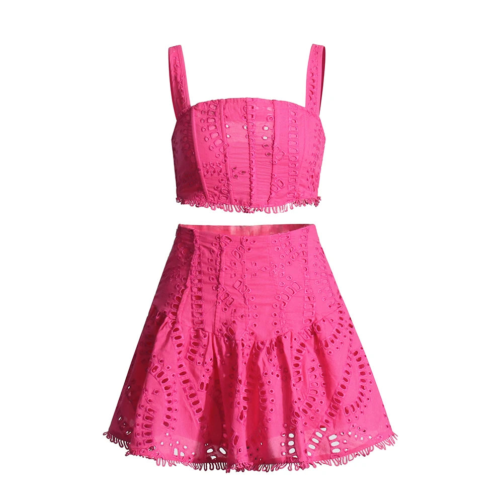 Pink Embroidery Top and Skirt Charo Ruiz Dupe