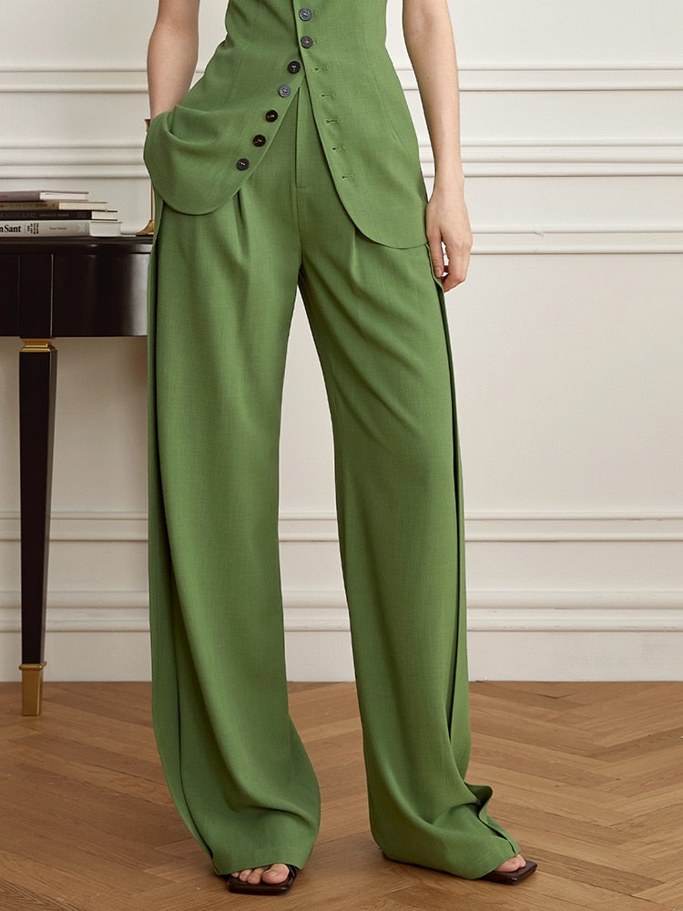 Green Wide Leg Trousers | Chic Style and Quality | Zalia Atelier