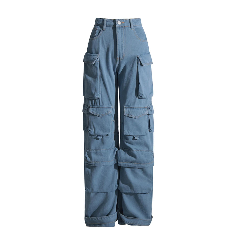 Medium blue denim cargo pants