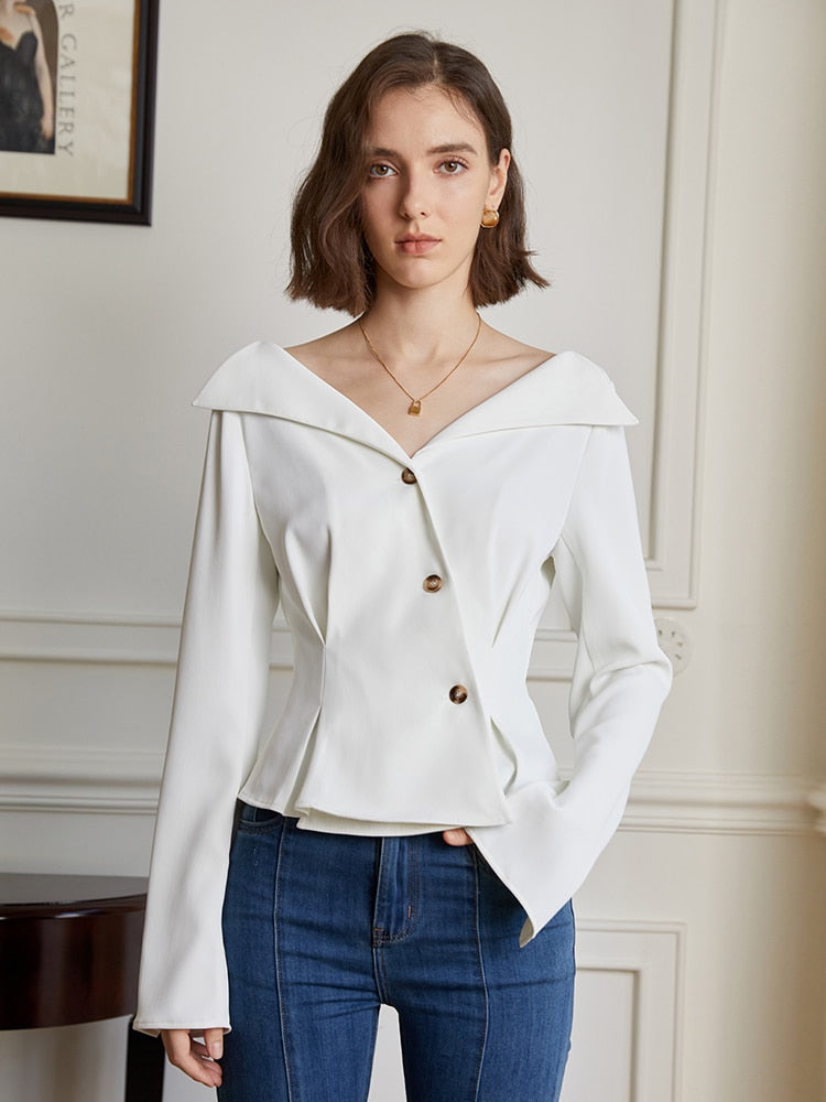 Chic White Shirt with lapel and buttons | Zalia Atelier