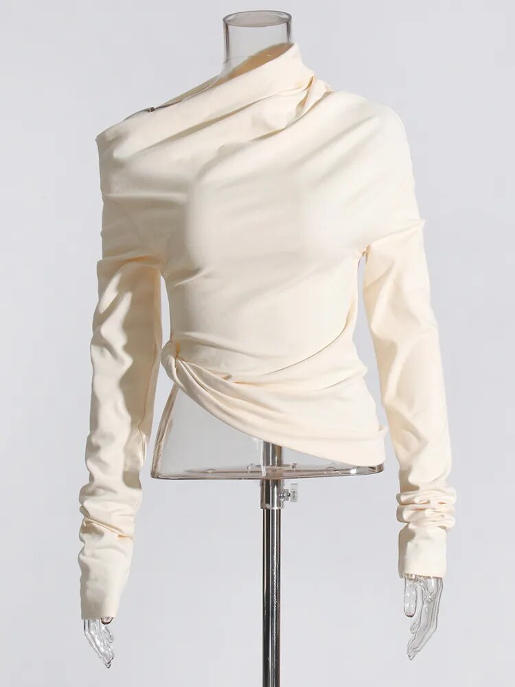 Cream Asymmetrical Long Sleeve Top | Zalia Atelier