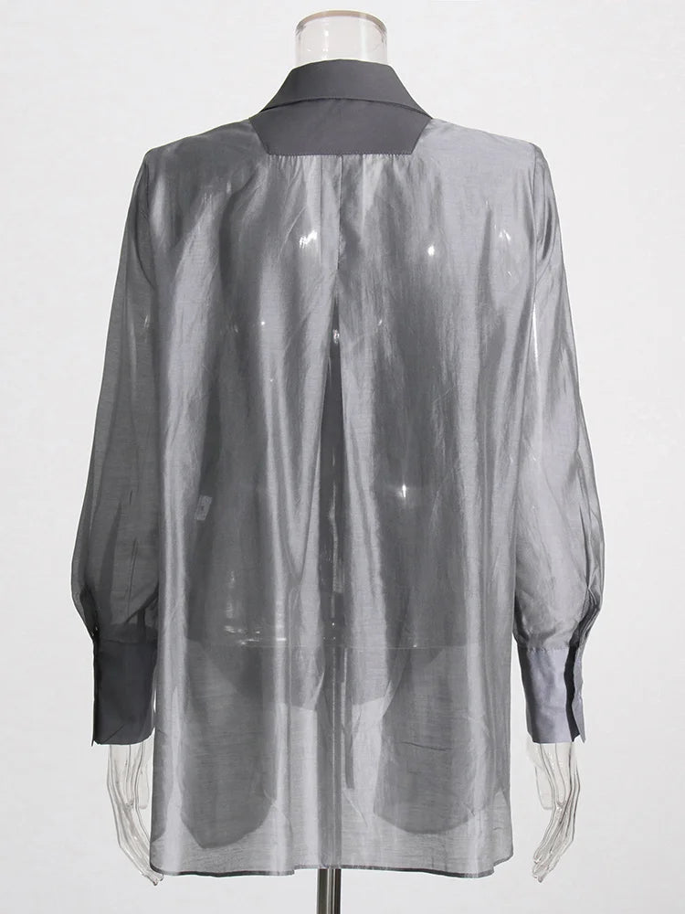 Zalia Atelier | Grey Blouse Sheer Sleeves and Back