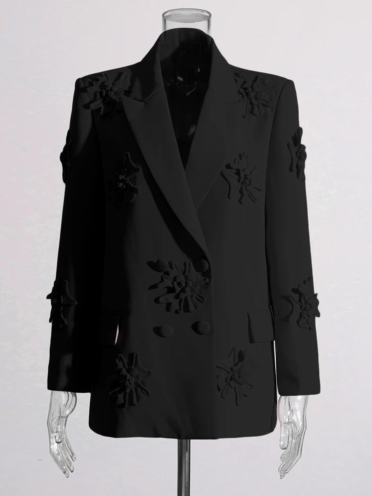 MANURI floral-applique wool blazer - Black