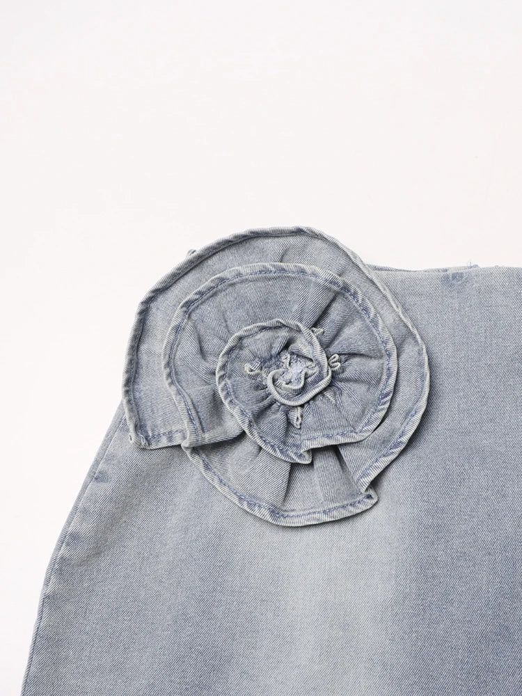 Floral Applique Denim Skirt