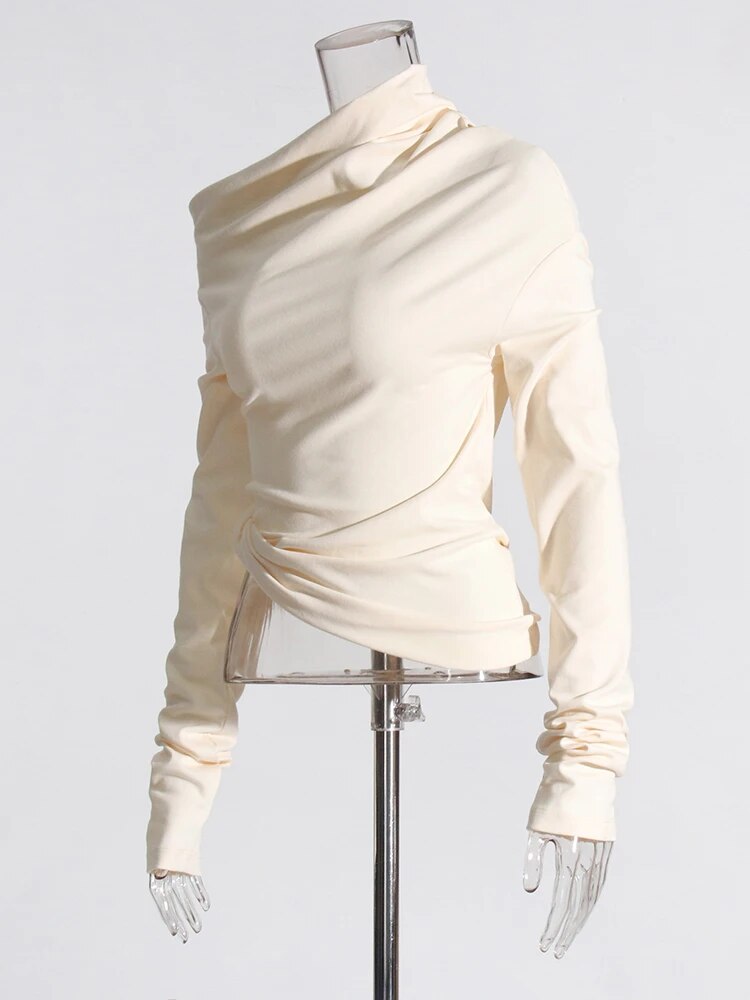 Cream Asymmetrical Long Sleeve Top | Zalia Atelier