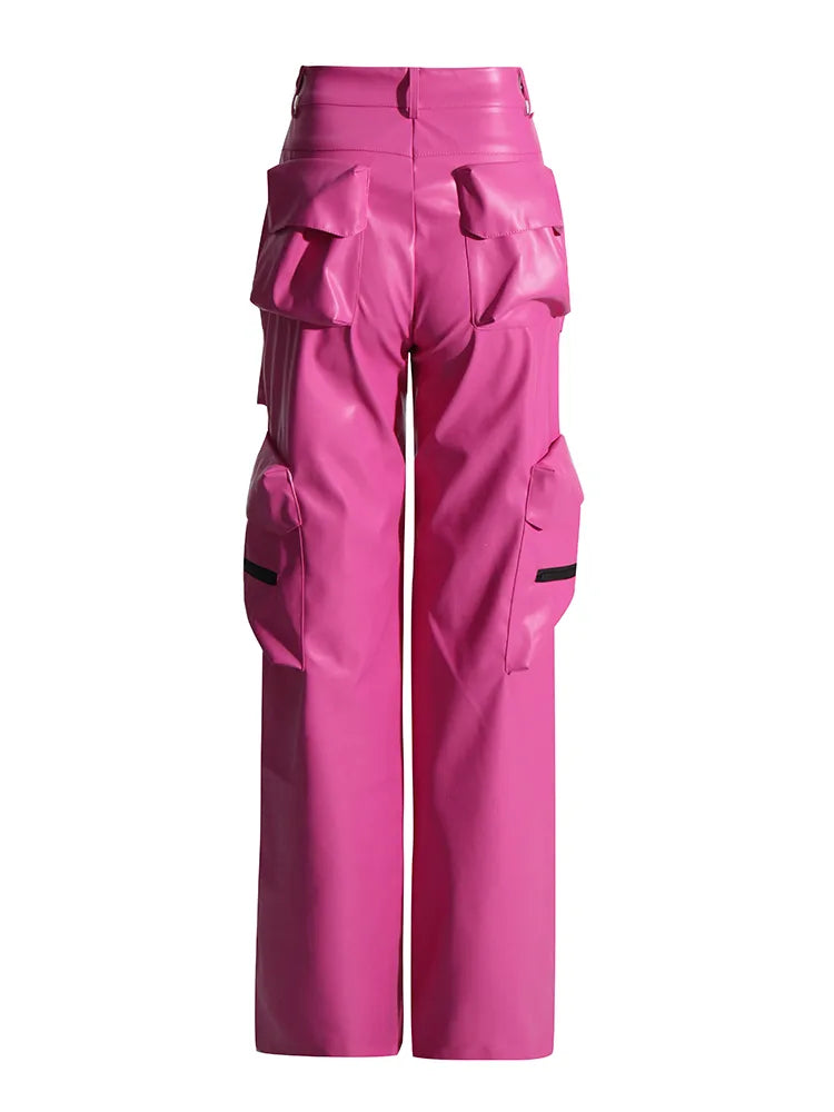 Zalia Atelier | Pink Leather Cargo Pants