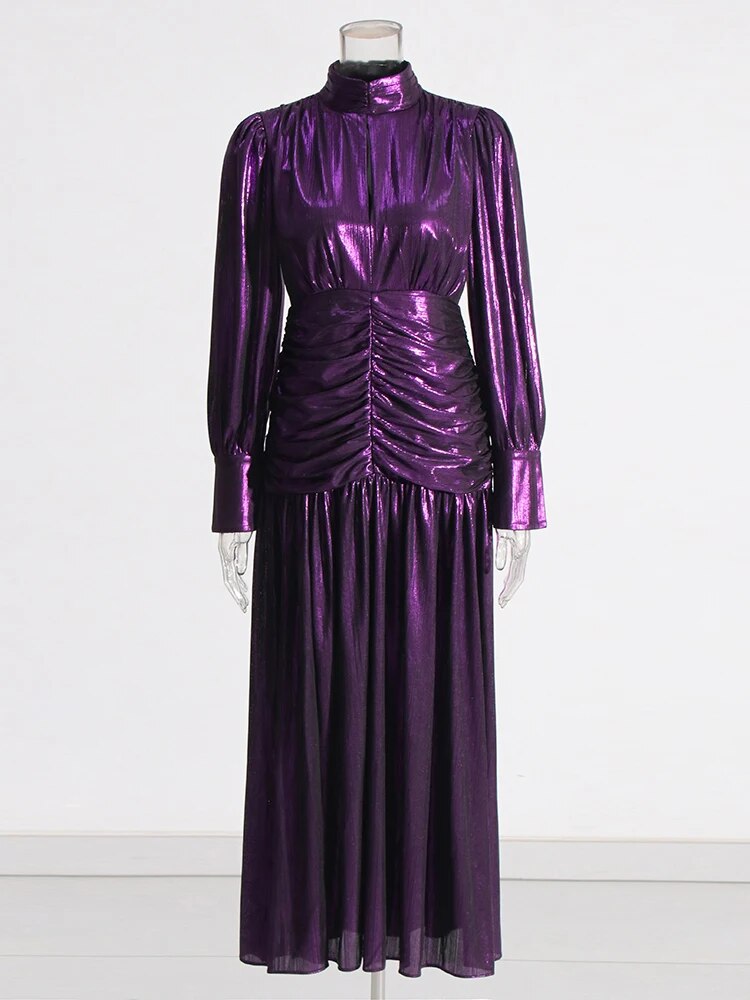 Purple metallic dress turtle neck long sleeves