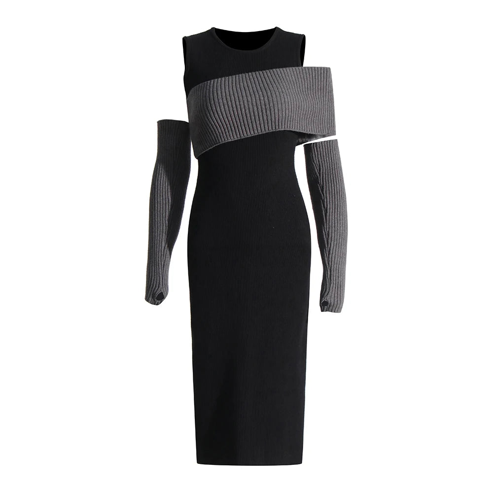 Zalia Atelier | Black Knit Dress with Grey Contrast