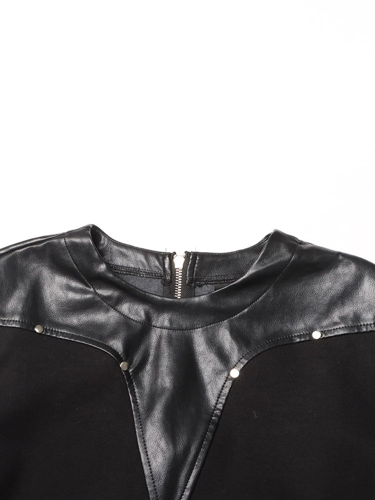 Leather Patchwork Sweatshirt