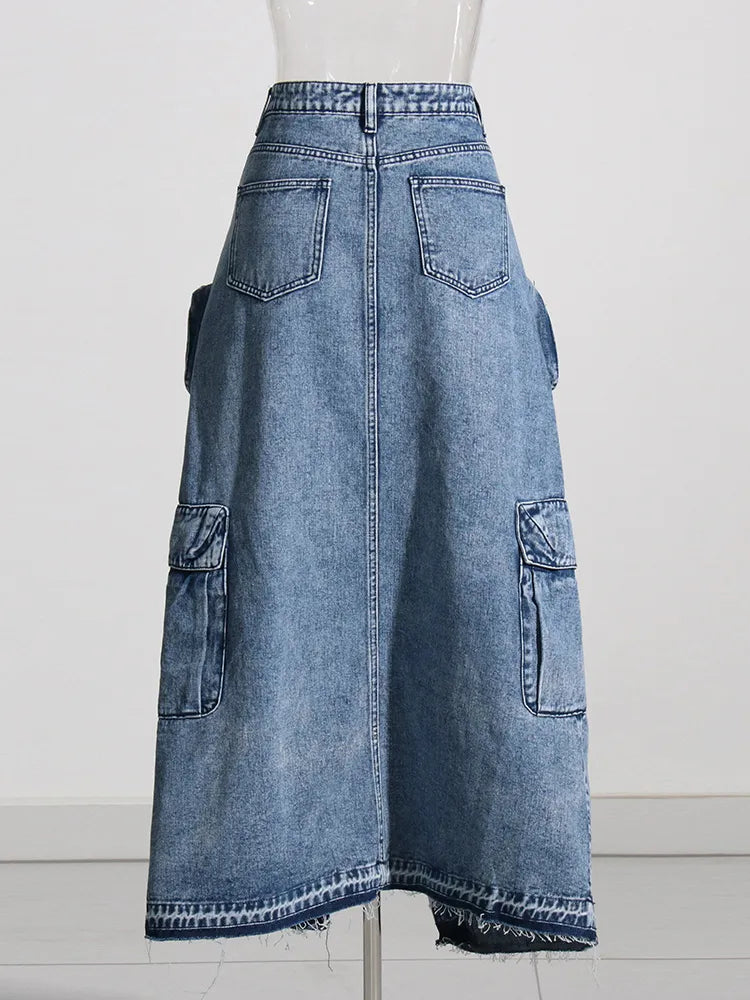 Cargo Denim Midi Skirt