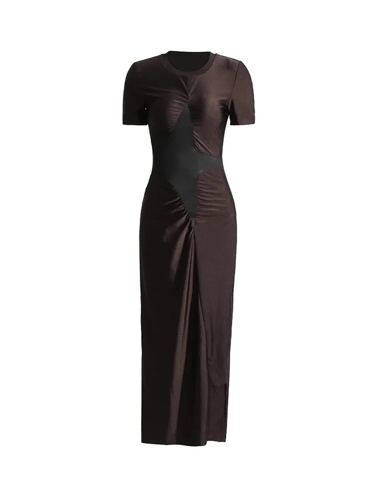 Elegant Bodycon Brown Midi Dress