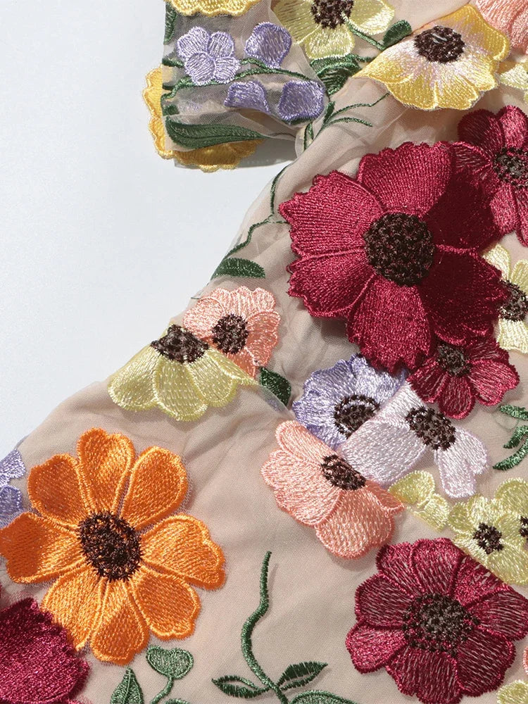 Floral Embroidery Mini Dress