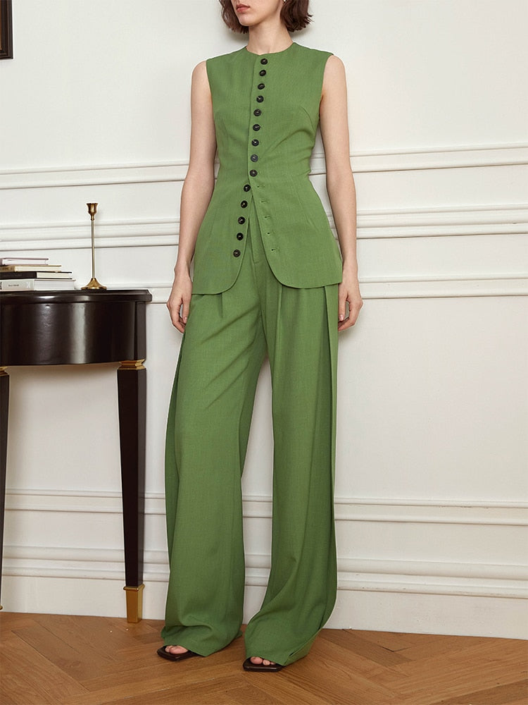 Green Wide Leg Trousers | Chic Style and Quality | Zalia Atelier