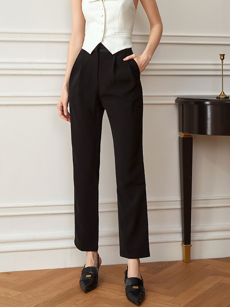 Black Ankle Length Trousers | Zalia Atelier | Chic Style Fashion