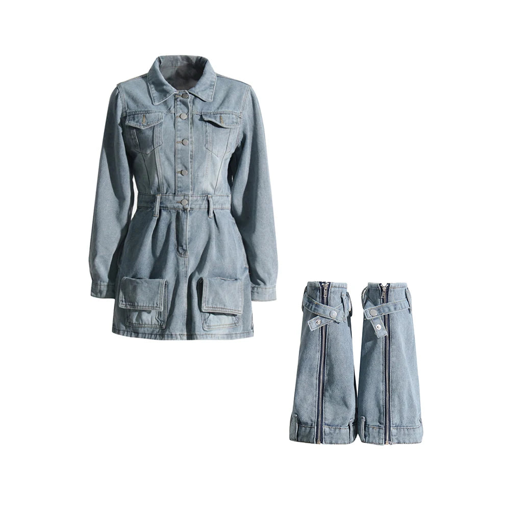 Denim dress and leg warmers set | Zalia Atelier