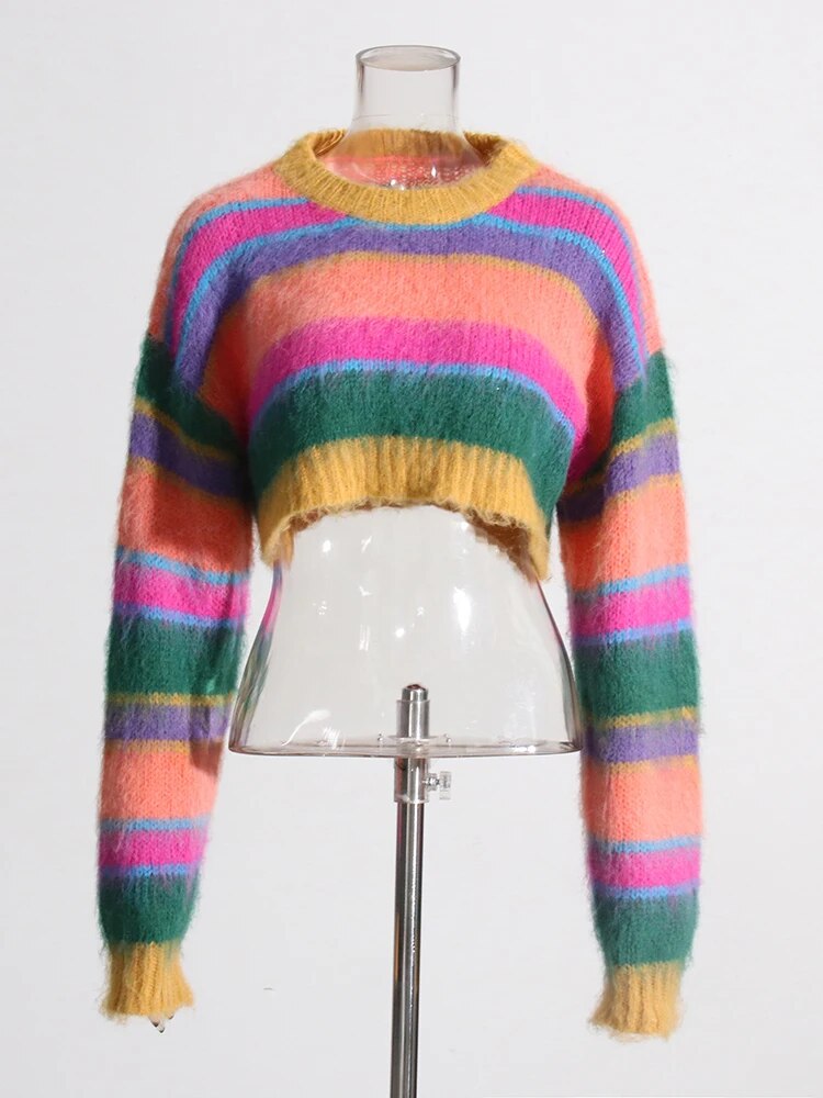 Striped Mohair Knit Top and mini Skirt