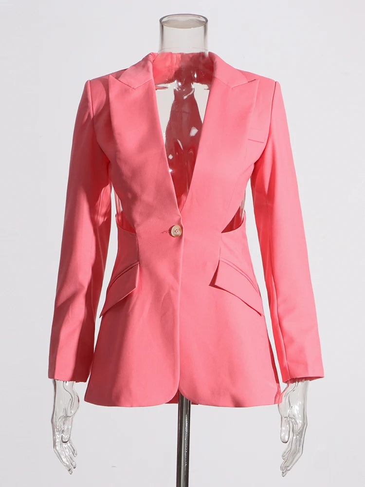 Pink cutout blazer and matching trousers set