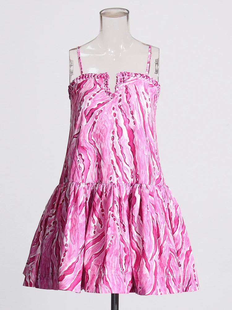 Zalia Atelier | Pink Print Drop Waist Mini Dress Sleeveless