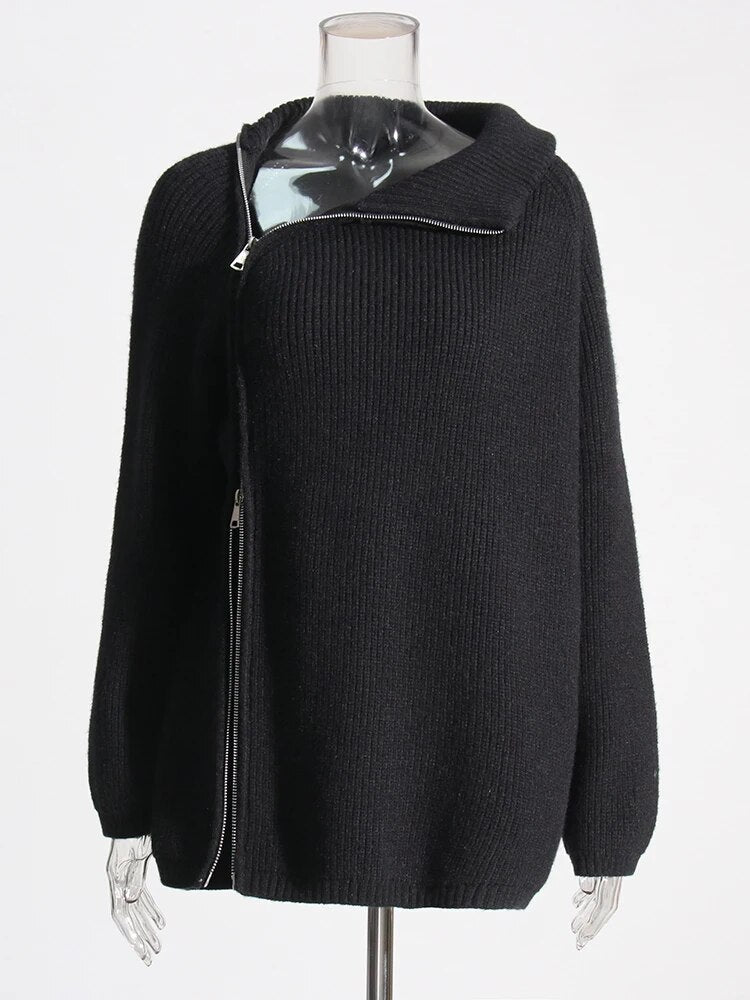 Black Sweater with Zippered Neck | Zalia Atelier