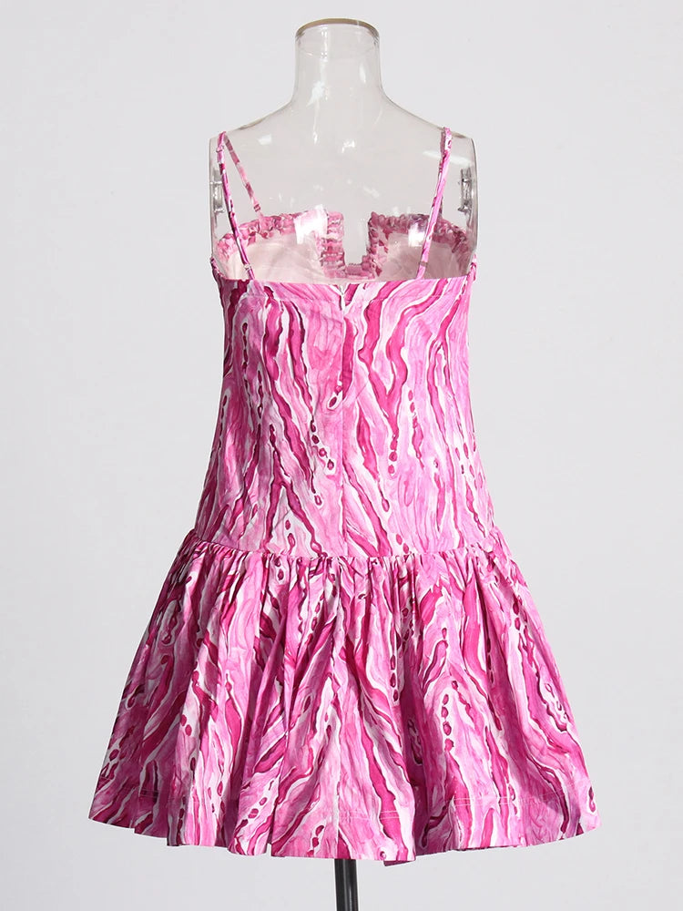 Zalia Atelier | Pink Print Drop Waist Mini Dress Sleeveless