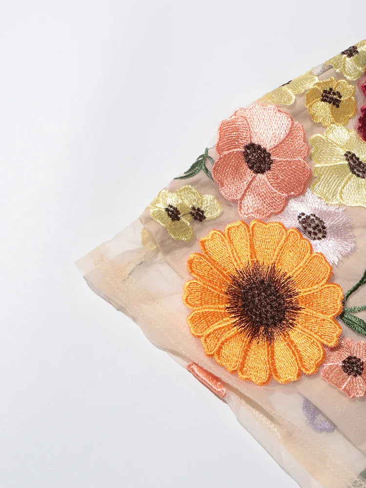 Floral Embroidery Mini Dress