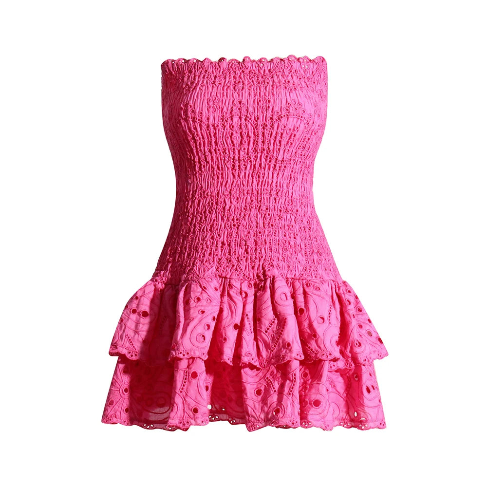 pink strapless mini dress broderie anglaise | Charo Ruiz Ibiza Dupe