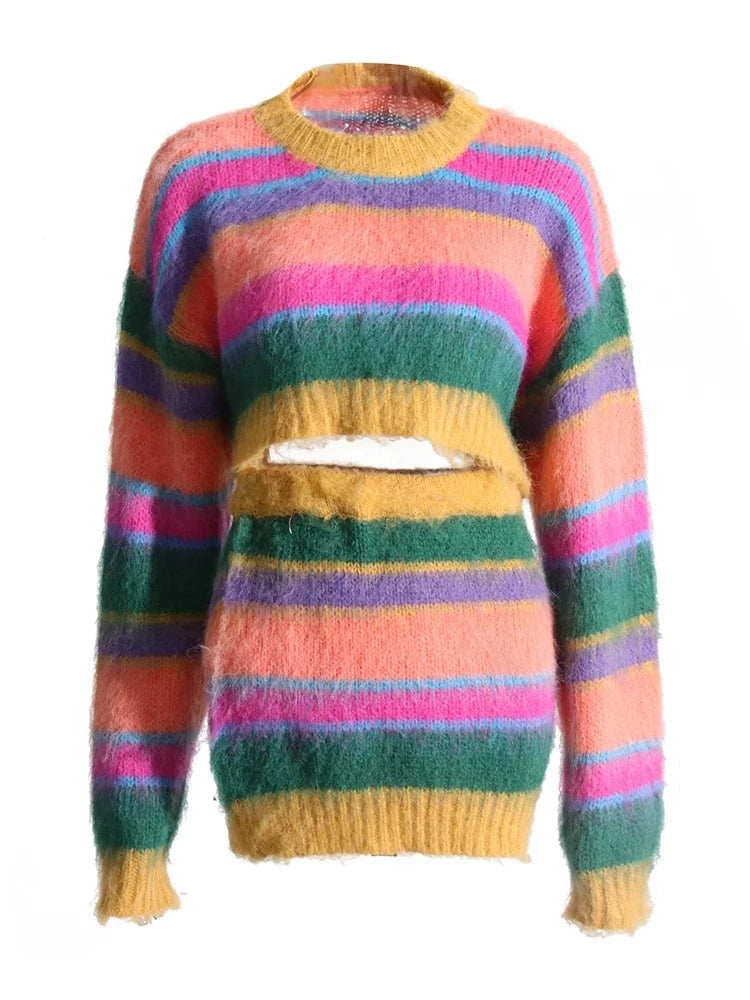 Striped Mohair Knit Top and mini Skirt