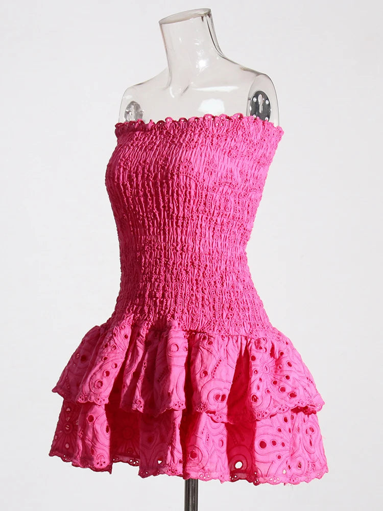 pink strapless mini dress broderie anglaise | Charo Ruiz Ibiza Dupe