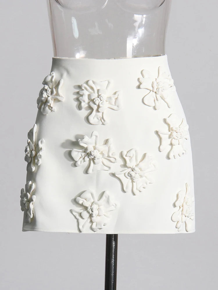 Zalia Atelier | White Mini Skirt with Appliques