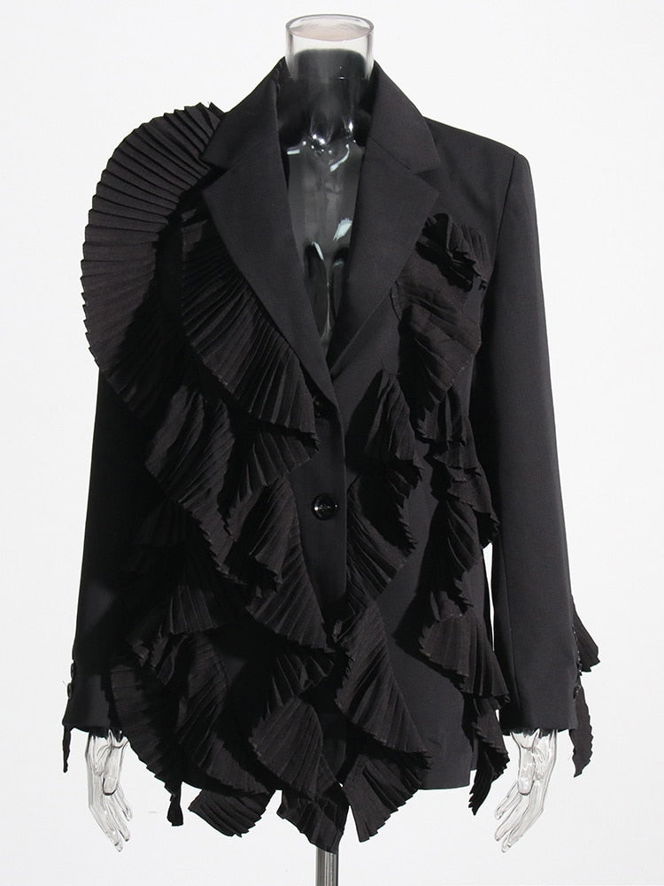 Black Blazer with Ruffles | Zalia Atelier | Chic Style Fashion