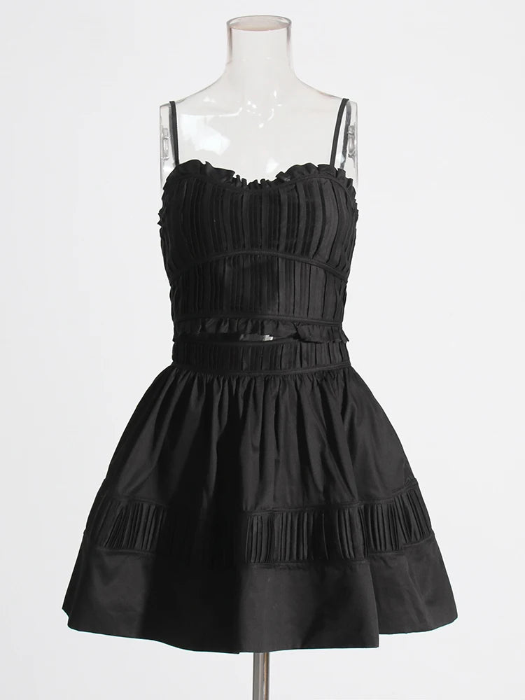 Zalia Atelier | Black Top and Mini Skirt with pleated trims