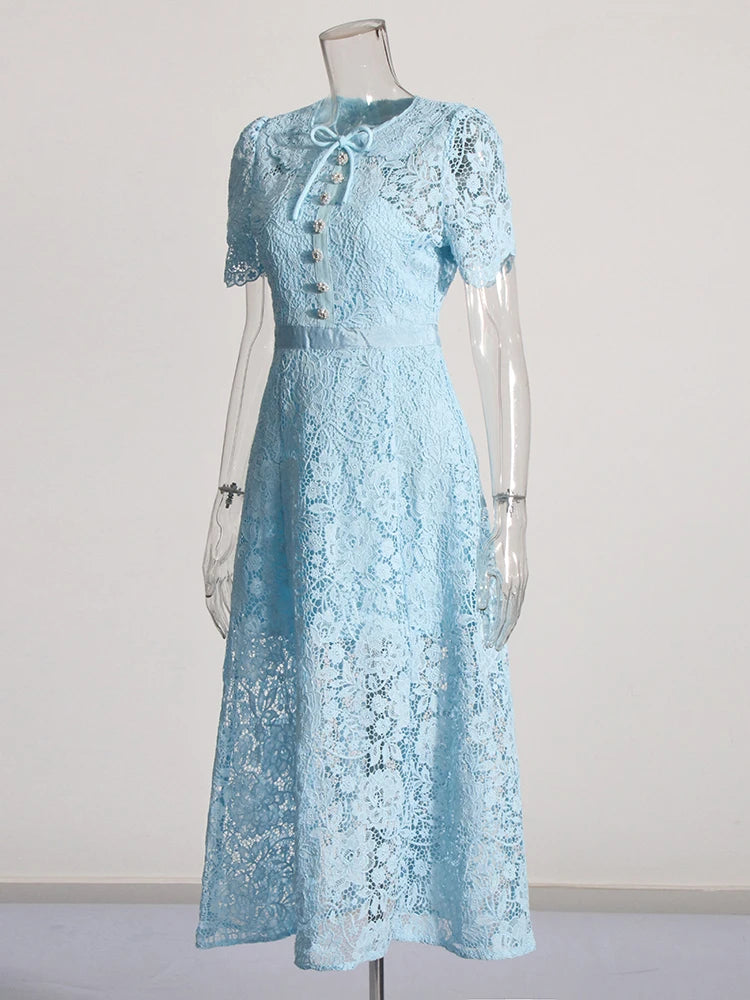 Light Blue Embroidered Lace Maxi Dress | Zalia Atelier