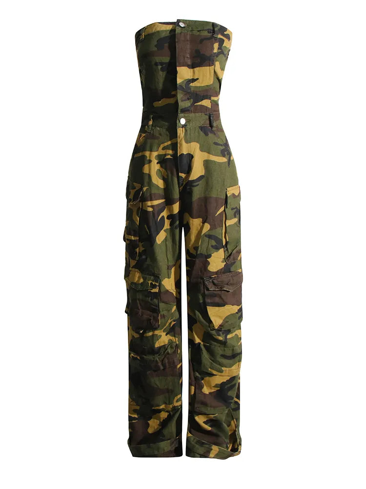 Strapless Camouflage jumpsuit cargo style