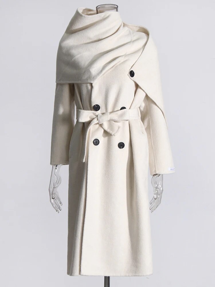 White Coat with Attached Scarf and matching belt | Zalia Atelier