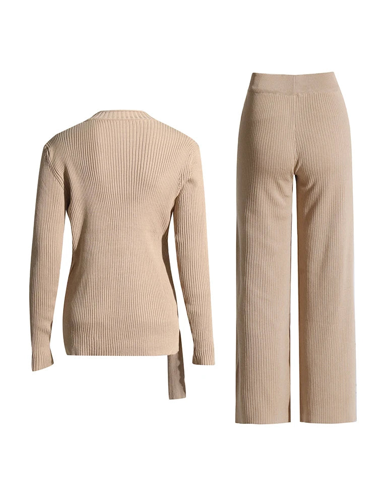 Khaki knit top and pants matching set | Zalia Atelier