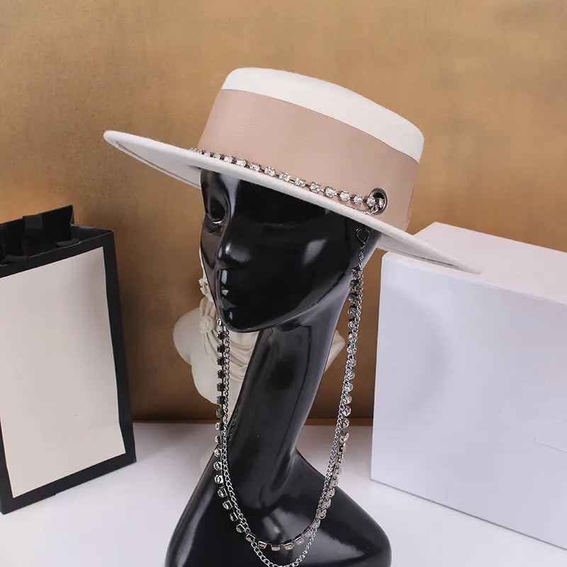 Rhinestone Chain Wool Hat