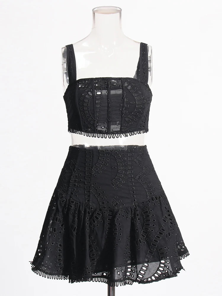 Black Embroidered Top and Mini Skirt | Broderie Anglaise | Charo Ruiz Dupe