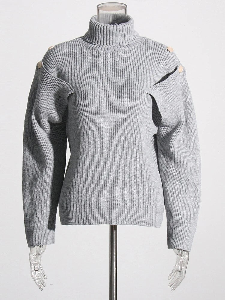 Grey Turtle neck sweater sleeve cutouts