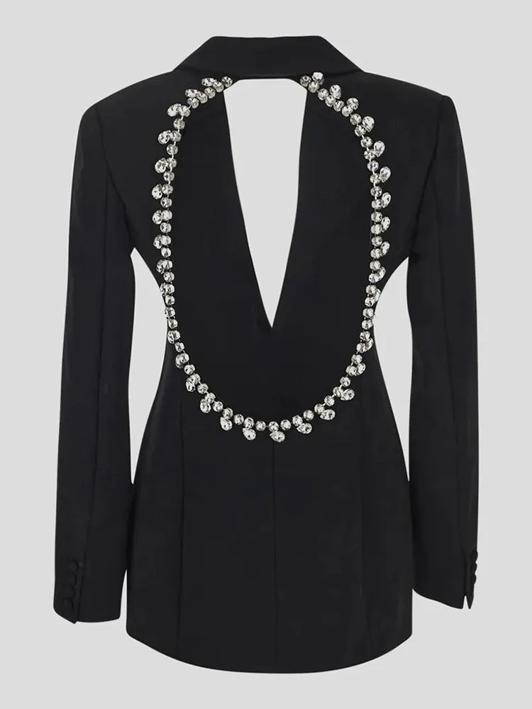 Black Blazer Back Cutout with Rhinestone Trim