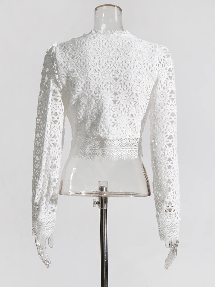 White Embroidered Lace long sleeve top with matching maxi skirt