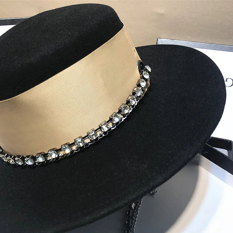 Rhinestone Chain Wool Hat