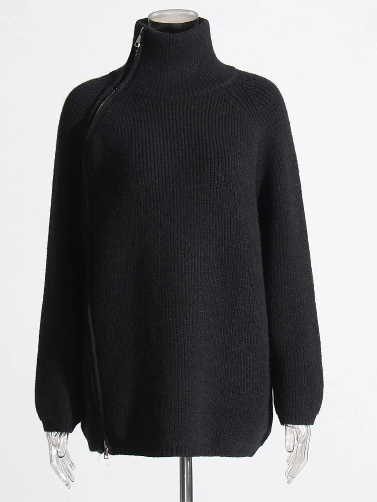 Black Sweater with Zippered Neck | Zalia Atelier