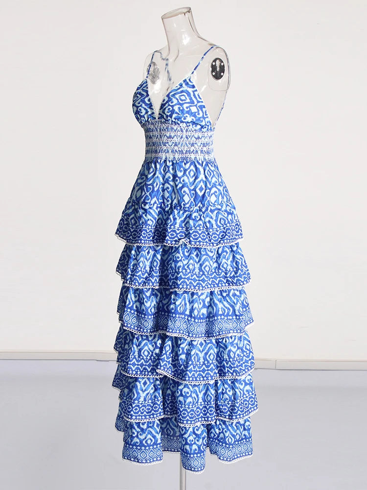 Zalia Atelier | Blue Print Tiered Maxi Dress Strapless