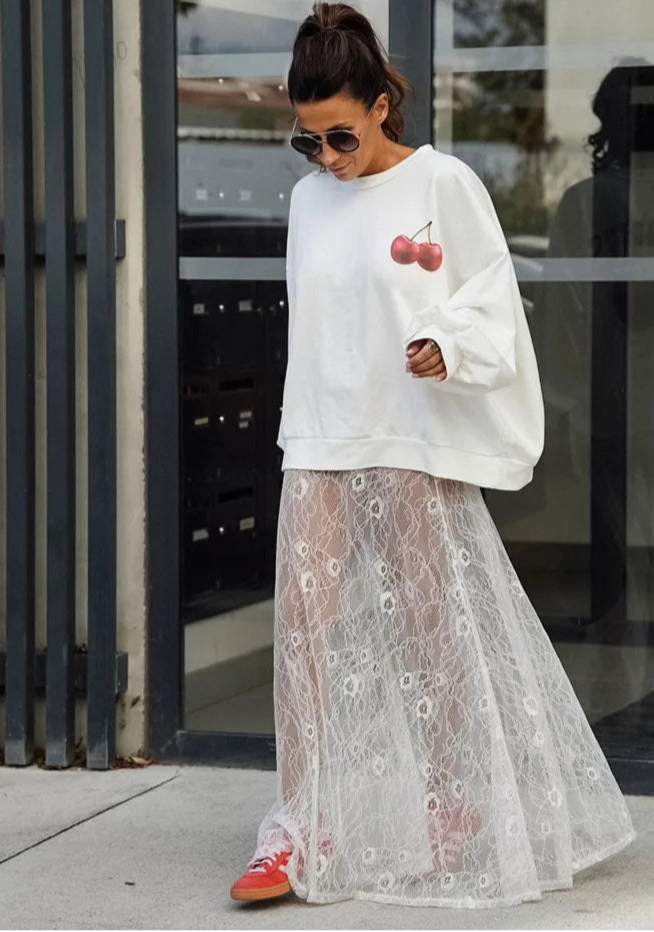 White Chiffon Lace Skirt