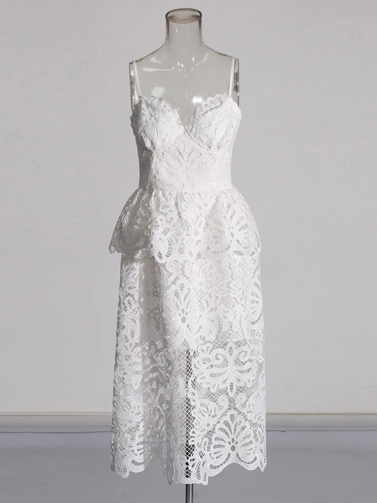 Zalia Atelier | White Embroidery Lace Dress